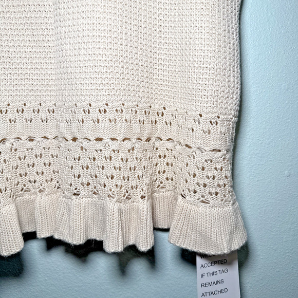 CiCiBIRD Sweater Crochet Ruffle Sleeveless Vest Tank Boho Beige Womens Med NWT - Picture 2 of 4